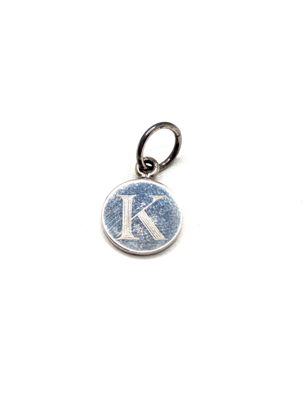 Sterling Silver 925 Minimalist Circle Polished Initial Letter K Pendant 1.81g